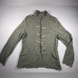 MIGLIO Made in Italy 100% Linen Military Utility Jacket | Sage Green | L